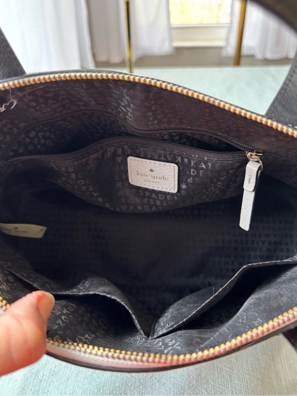 kate spade Black and Dove Gray Leather Dome Satchel with Removable Strap - Picture 9 of 15